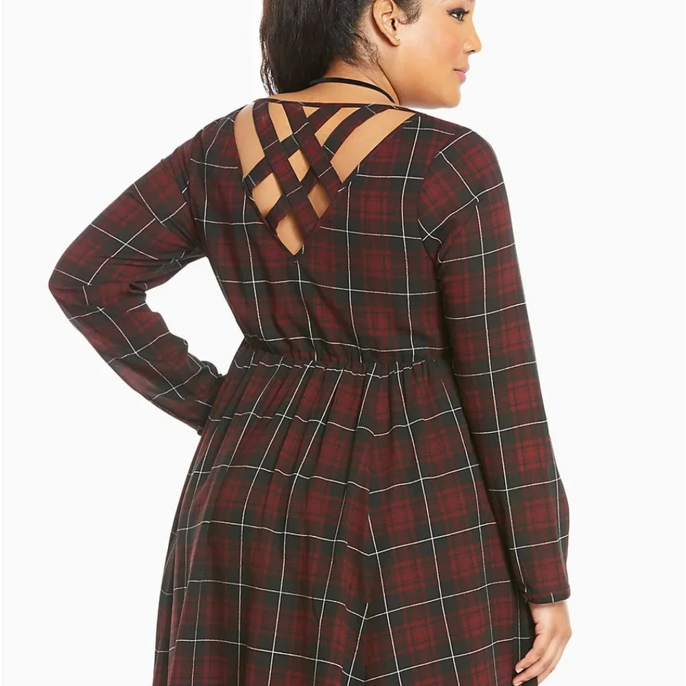 NWT TORRID RED PLAID CROSSBACK SKATER DRESS MIDI Size 2 2X - Picture 4 of 5